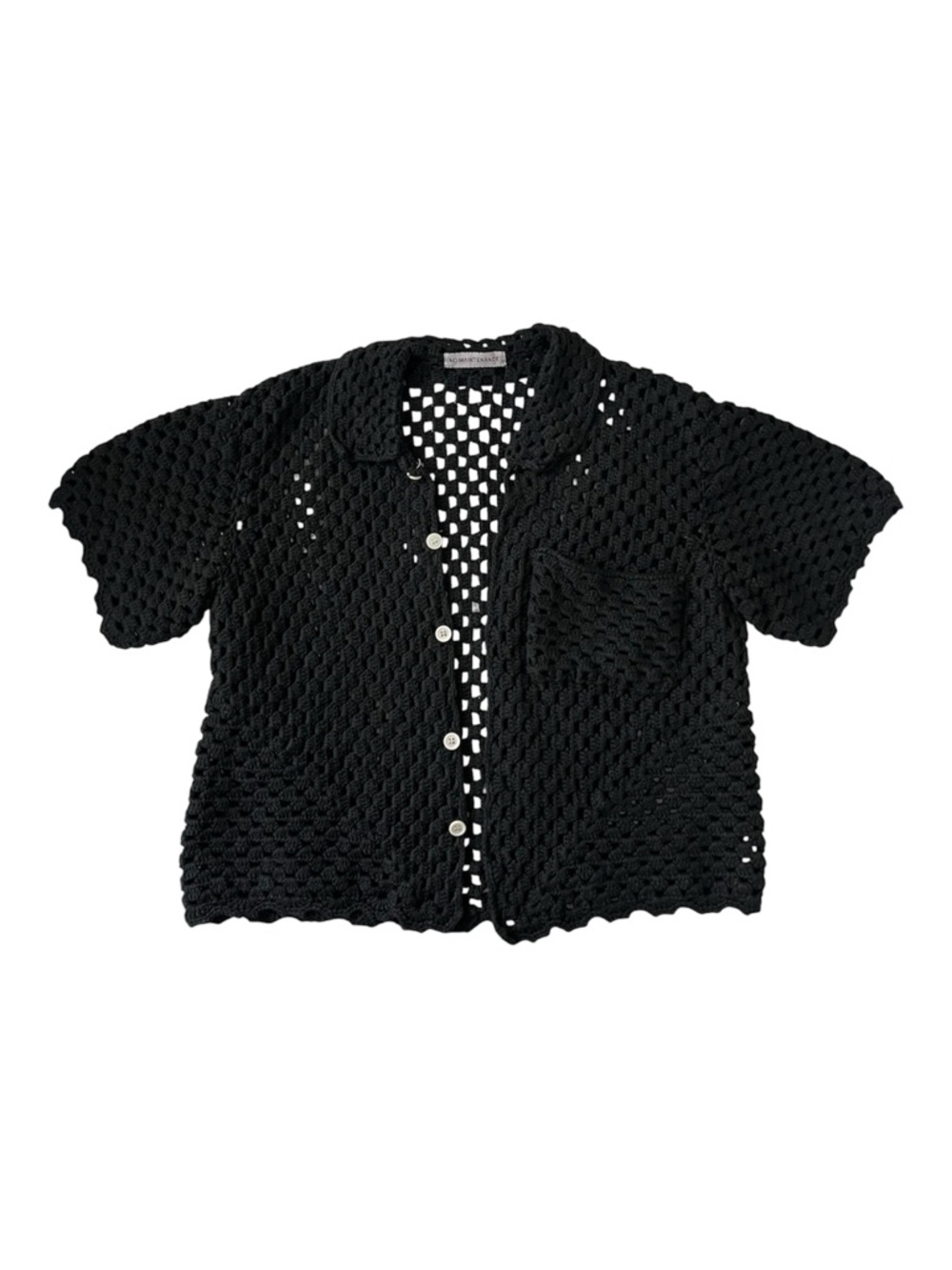 No Maintenance Crocheted Shirt Size S Black Gently Used Open Knit Polo